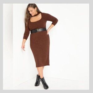 Ribbed Midi Dress With Neck Detail, Size 20